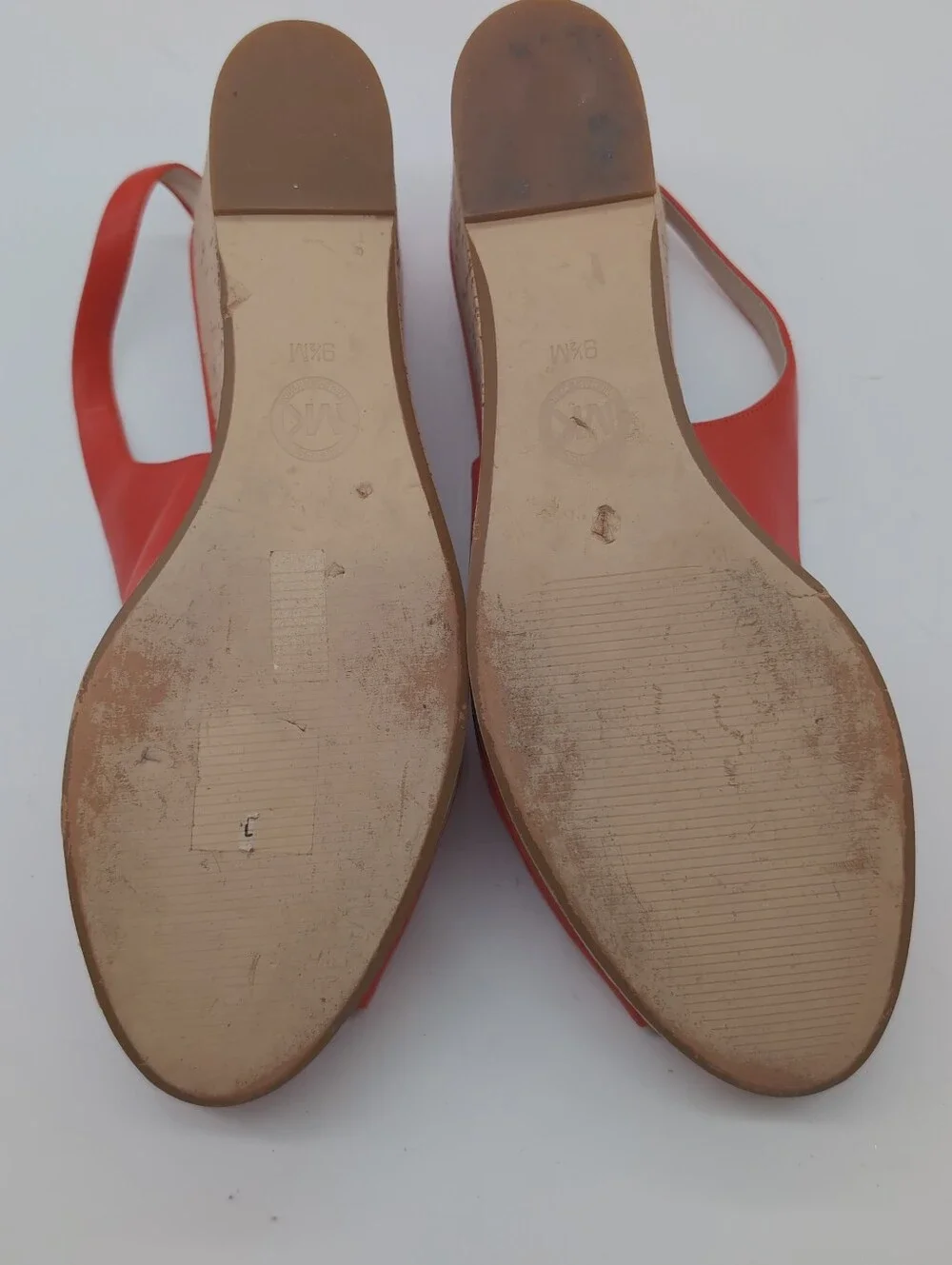 Michael Kors Coral Leather Peep Toe Cork Wedge Sandals Size 9.5 M